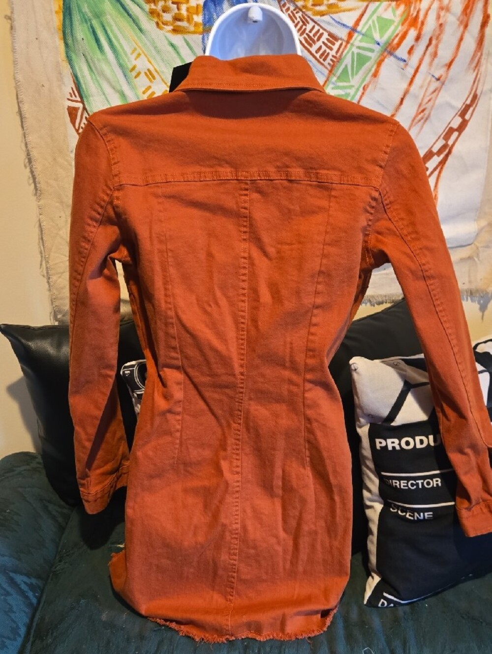 Fashion Nova Rust Orange Distressed Button-Front Denim MINI DRESS - Picture 3 of 5